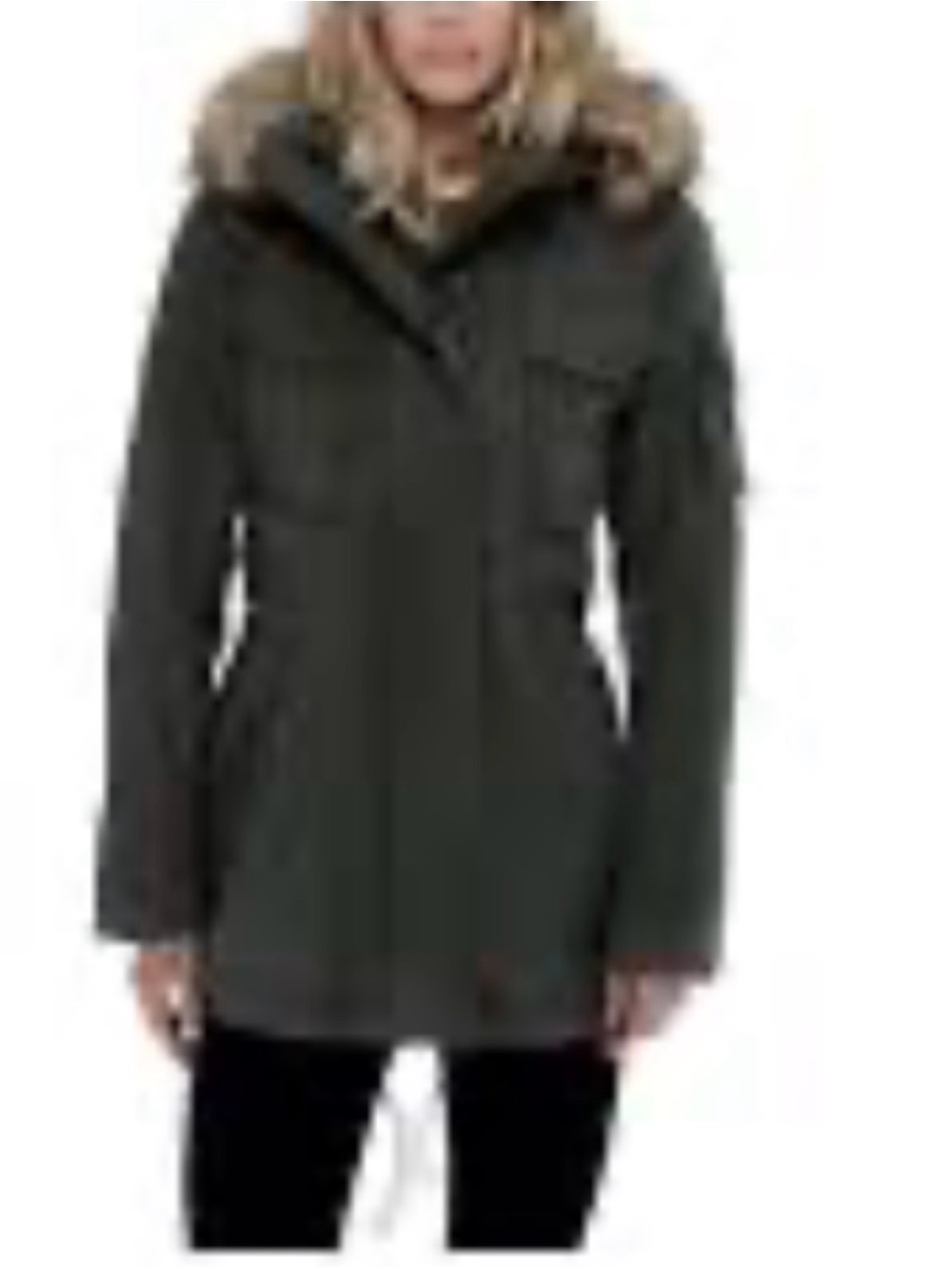 Women's Olive Ski Parka with Faux Fur Trim
